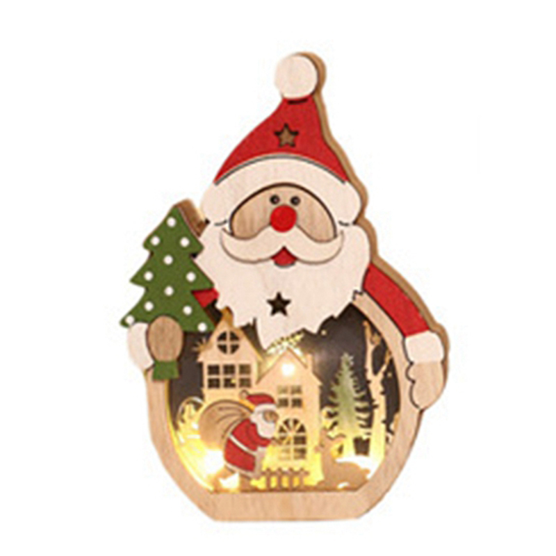 Wooden Lighted Santa Claus Snowman Porch Sign Decor Christmas Ornament for Holiday Xmas New Year - Style A