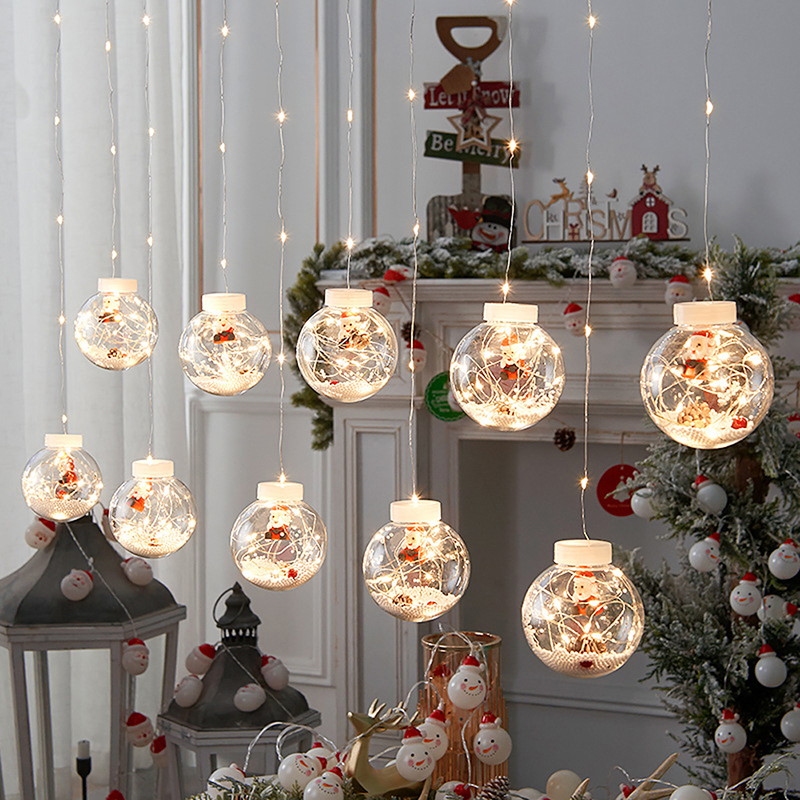 LED Curtain String Lights Christmas Wishing Ball Window Fairy Light String For Wedding Marid Holiday Decoration - Père Noël / Plug