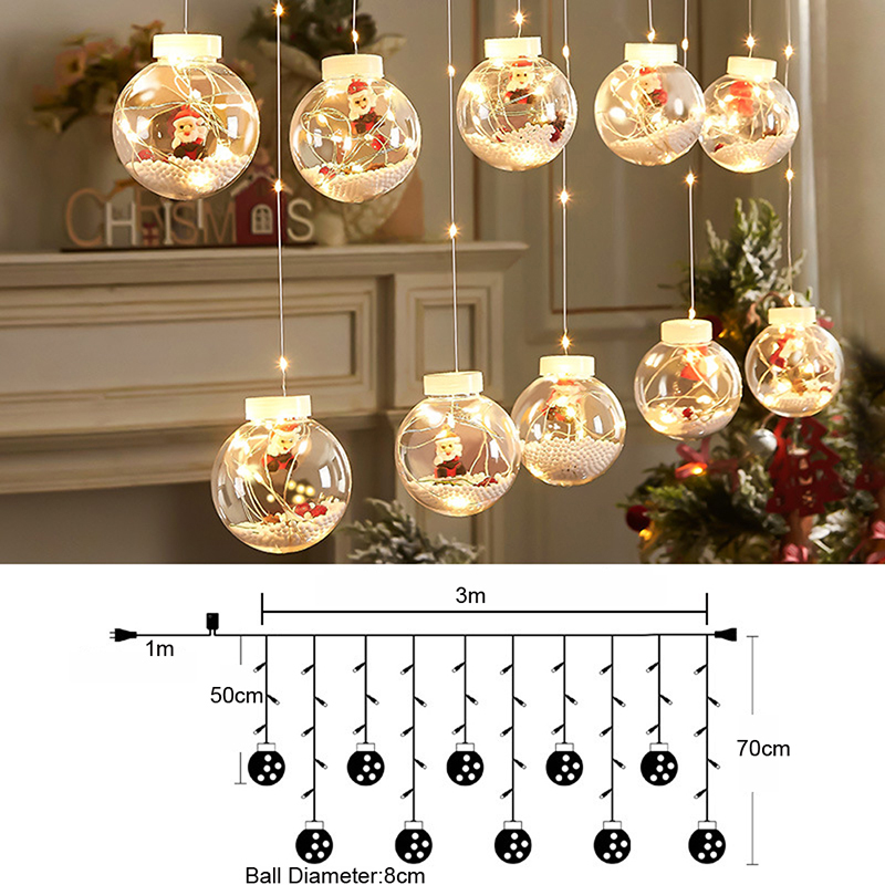 LED Curtain String Lights Christmas Wishing Ball Window Fairy Light String For Wedding Marid Holiday Decoration - Père Noël / Plug