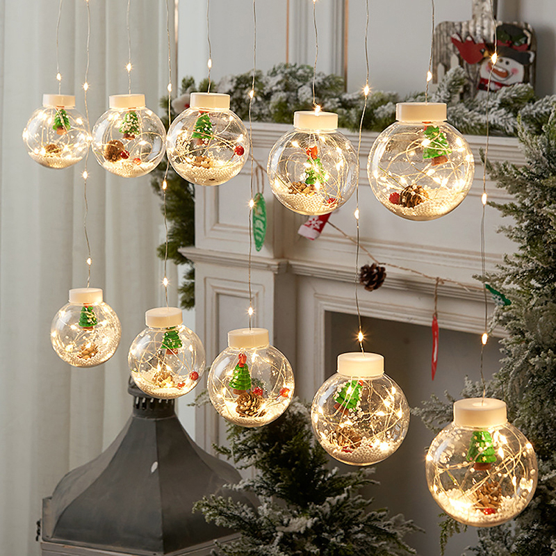 LED Curtain String Lights Christmas Wishing Ball Window Fairy Light String For Wedding Marid Holiday Decoration - Père Noël / Plug