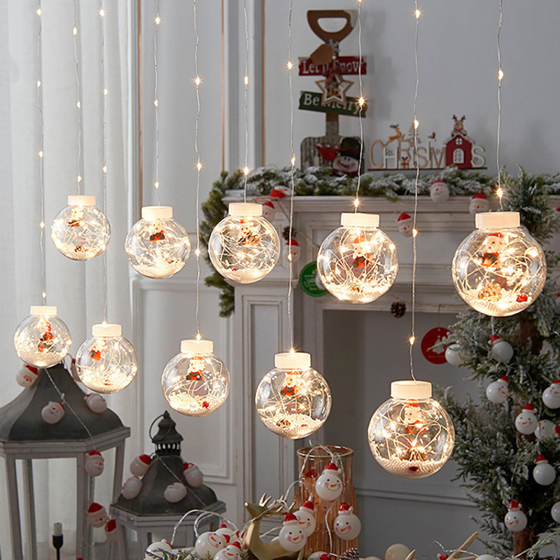 LED Curtain String Lights Christmas Wishing Ball Window Fairy Light String For Wedding Marid Holiday Decoration - Père Noël / Plug