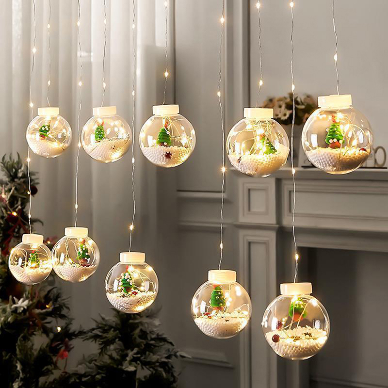 LED Curtain String Lights Christmas Wishing Ball Window Fairy Light String For Wedding Marid Holiday Decoration - Père Noël / Plug