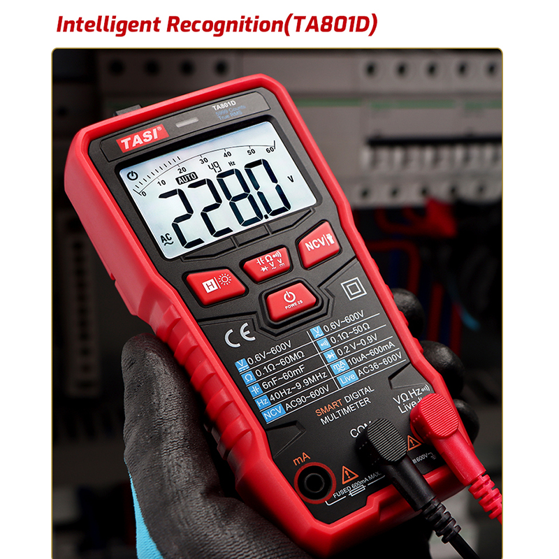 Tasi TA801A Manual Digital Multímetro Rms AC DC DC NCV Auto Rango Digital Multímetros Probador de Voltaje Ohm hz Medidor