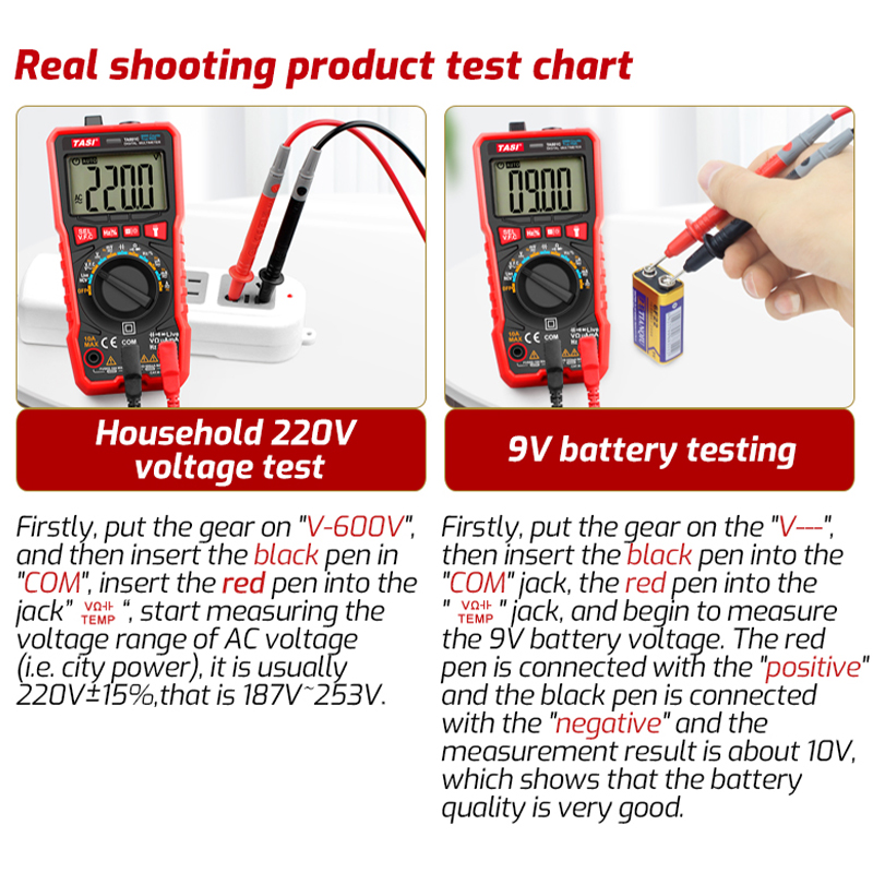 Tasi TA801A Manual Digital Multímetro Rms AC DC DC NCV Auto Rango Digital Multímetros Probador de Voltaje Ohm hz Medidor