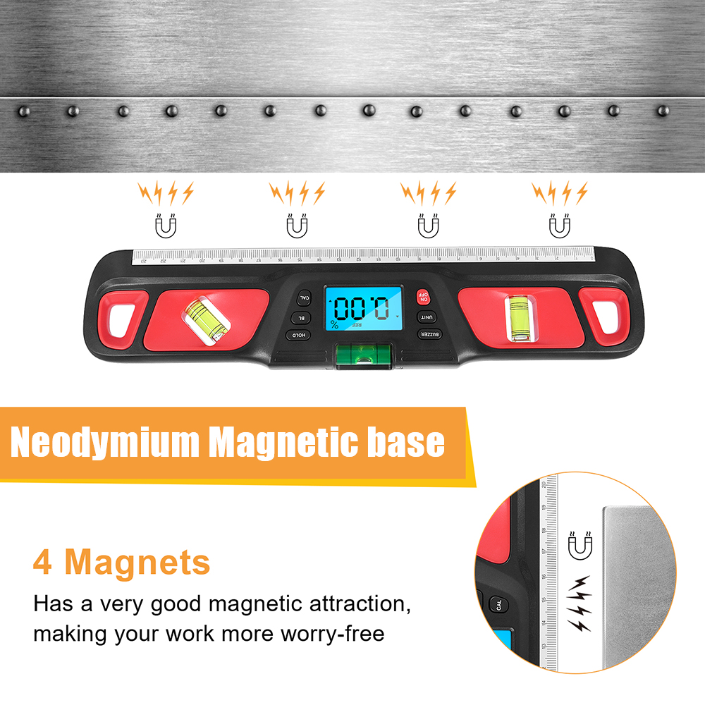 HW-200 Elektrische Spiegelwinkel-steigungsskala Lineal Digital Spirit Level Neigung Des Winkels Gauge Finder - Rot