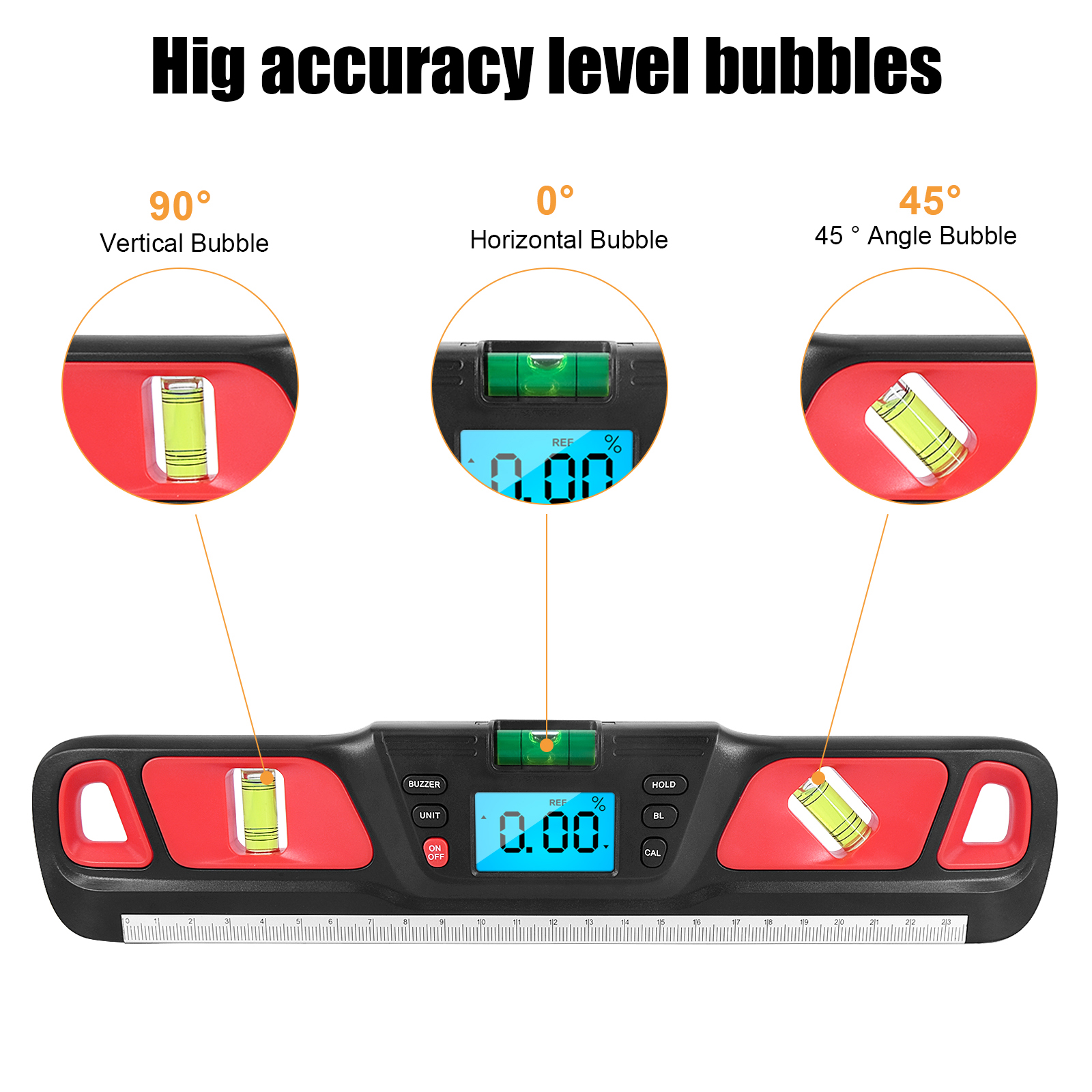 HW-200 Elektrische Spiegelwinkel-steigungsskala Lineal Digital Spirit Level Neigung Des Winkels Gauge Finder - Rot